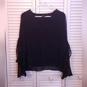 iZ Byer -- Semi-Sheer Textured Ruffled Long-Sleeve Blouse -- Size 4